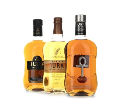 JURA 10 YEARS OLD (2) Single Malt Scotch Whisky 70cl, 40% volume, in carton and tin. JURA SUPERSTITION Single Malt Scotch Whi