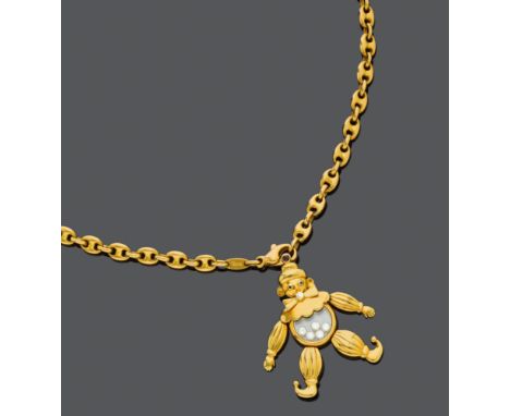 EDELSTEIN-DIAMANT-GOLD-ANHÄNGER MIT KETTE, CHOPARD.Gelbgold 750, 57g.Ref. 79/4676-20. Modell "Happy Clown". Dekorativer Hampe