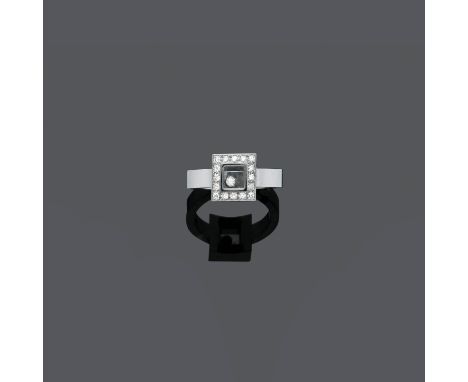 DIAMANT-GOLD-RING, CHOPARD.Weissgold 750, 12g.Ref. 822896-1112. Modell "Happy Diamonds". Sportlich-eleganter Ring, die vierec
