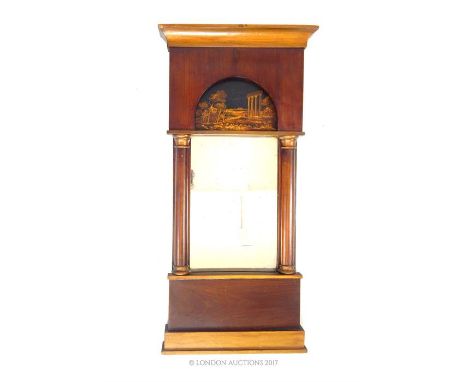 A late 19th century walnut veneered pier glass, inset with painted panel of classical ruins, with half column mounts, 95cm x 