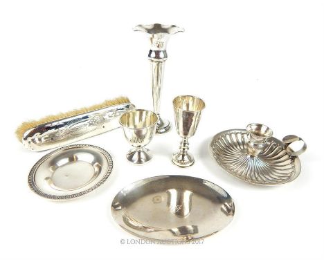 A collection of seven items of silver, including a Viner's hallmarked silver egg cup, assayed in Sheffield, a German 800 stan