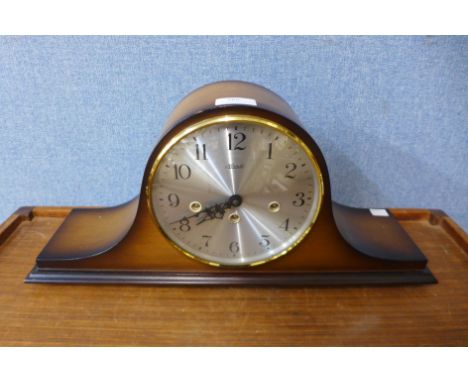 A German Franz Hermle mahogany Westminster chime mantel clock 