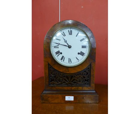 A 19th Century walnut fretwork mantel clock 