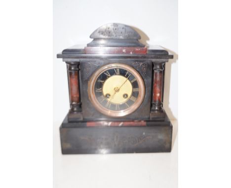 Late 19th century Belgium slate mantle clock with marble inlay 