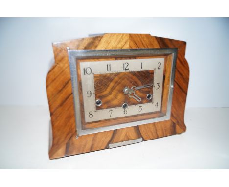 Art deco walnut cased mantle clock 