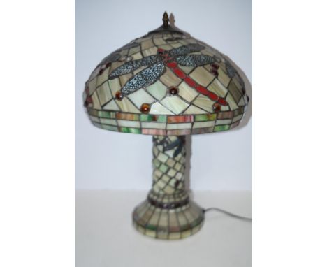 Large very good quality Tiffany style leaded lamp with dragon fly decoration Height 58 cm