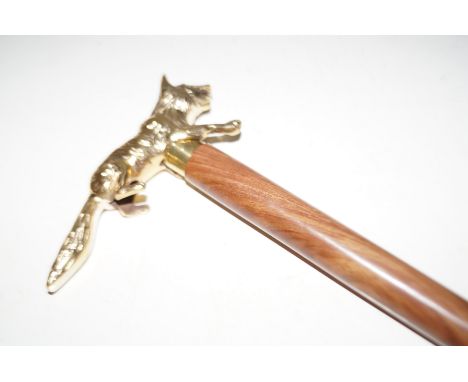 Walking stick with stylised brass fox handle 