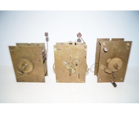 3x Victorian brass clock movements 
