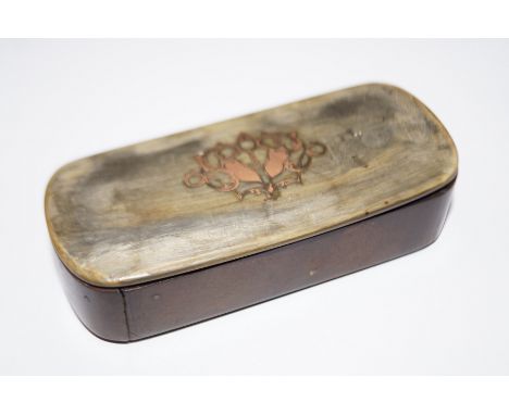 19th century horn &amp; paper mache snuff box with brass decoration 