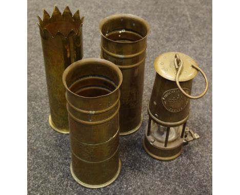 An Eccles miners lamp; trench shell cases, various (4)