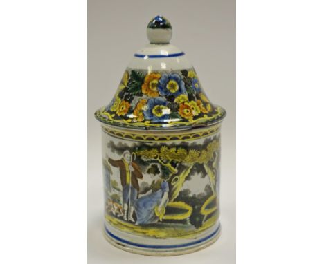 An 18th century Pearlware tobacco jar and cover