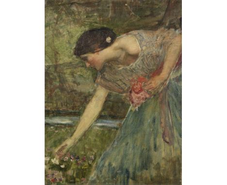 John William Waterhouse, RA, RI (British, 1849-1917)Sketch for 'Gather Ye Rosebuds While Ye May' or Narcissus indistinctly si