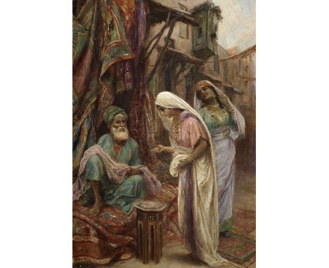 Fabio Fabbi (Italian, 1861-1946)The carpet seller signed 'F. Fabbi' (lower left)oil on canvas70.7 x 49.7cm (27 13/16 x 19 9/1