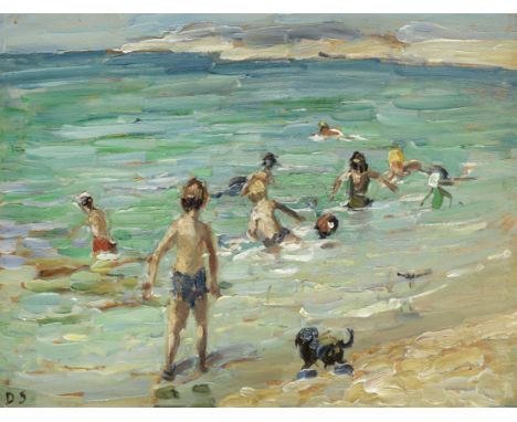 Dorothea Sharp, RBA, ROI (British, 1874-1955)Children playing in the sea bear initials (lower left)oil on board30.5 x 40.2cm 