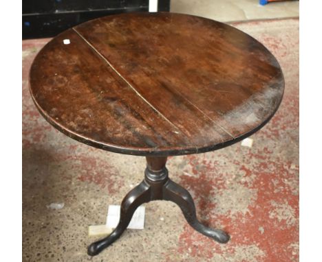 A late 18th/early 19th century mahogany tilt top tripod table, 72 x 70cm (af).Additional InformationTop has large split runni