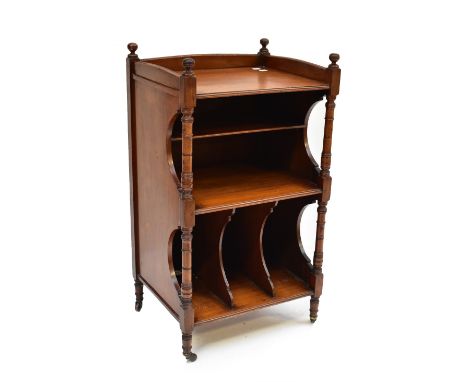 An Edwardian beech and stained pine music cabinet, with open shelf above division section, height 84cm, width 37cm, depth 38c