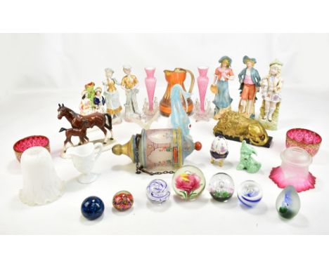 A large collection of 19th century and later ceramics to include Price Kensington Cottage Ware, a pair of Bohemian style ruby