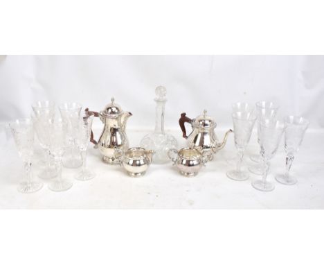 ROYAL DOULTON; the twelve days of Christmas wine glasses, each with cut decoration, various years, height 21.5cm, decanter, B