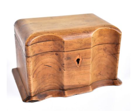 A 19th century fruitwood two division tea caddy of shaped outline, 11.5 x 19 x 12.5cm.Additional InformationLarge chips to th