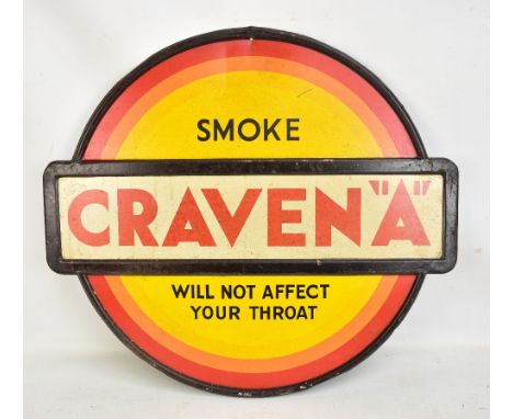 An original advertising tin sign 'Smoke Craven "A" Will Not Affect Your Throat', diameter 60cm.Additional InformationLight sc