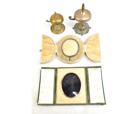 A Victorian portrait miniature photograph frame of typical oval form, with seed pearls around the outer edge, fitted in origi