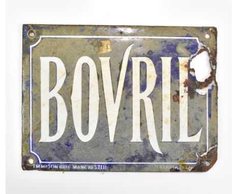 An original advertising enamel sign, 'Bovril', 15 x 20.5cm.Additional InformationA large hole, large areas of rusting, chippi