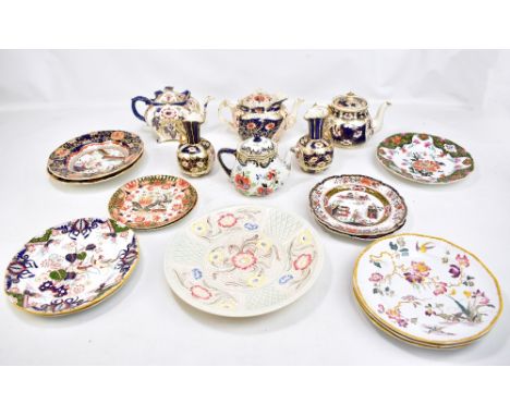 A collection of 19th century and later ceramics including a pair of Copland Spode Imari plates, pattern no 2942, diameter 20.