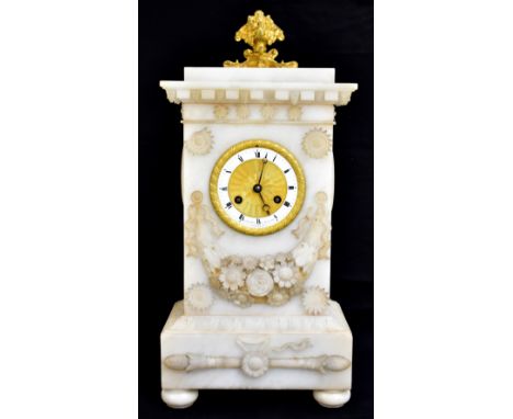 THOMAS HENRY OF LANDRY PASS DU PANORAMA; a Victorian carved marble mantle clock with relief roundals and garland surrounding 