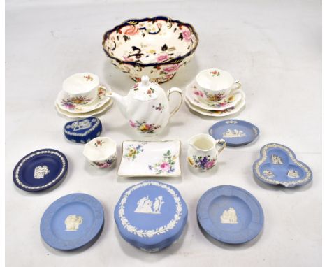 WEDGWOOD; a 19th century jasper ware trinket box and cover modelled in the form of a love heart, length 8.5cm, further later 