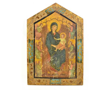 An early to mid 20th century icon print of Madonna and child inside gilt scrolling border, 34 x 23.5cm.Additional Information