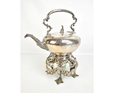 GEORGE RICHMOND COLLIS &amp; CO; a late 19th century electroplated teapot on stand, the teapot with figural finial and both c