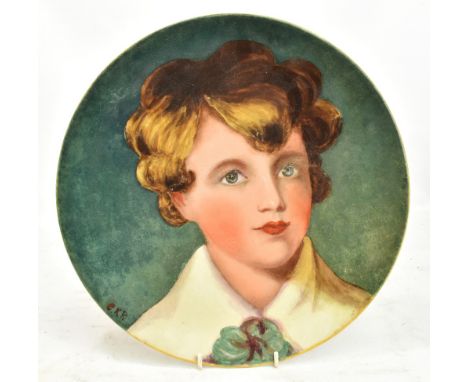 WORCESTER ROYAL PORCELAIN WORKS; a wall plate hand painted with portrait of a young boy, signed CKR, numbered 4442, 4385 and 