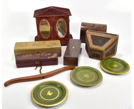 A mixed lot of Victorian and later sundry items, including Victorian dome topped rosewood tea caddy, length 19cm, a rosewood 