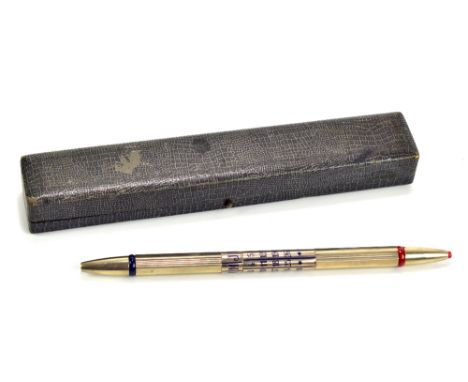 ALPACA; a French silver plated propelling calendar pencil fitted in Lenoir case, length 20cm.Additional InformationMinimal we