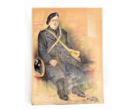 ANN ZIFF; a chalk and crayon sketch of a postal warden, signed and dated 1942 lower right, 52 x 38cm, unframed.Additional Inf