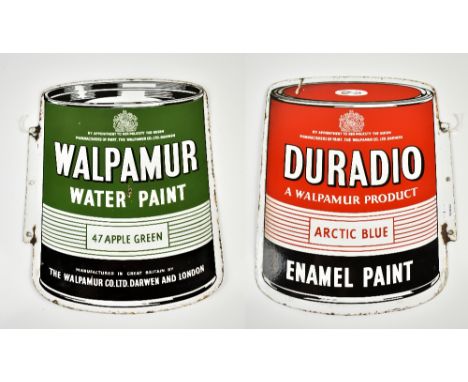 An original advertising double sided enamelled sign 'Duradio Arctic Blue Enamel Paint' to one side, the other side 'Walpamur 