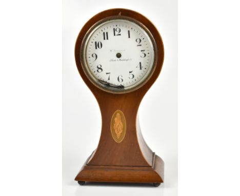 W GREENWOOD OF LEEDS &amp; HUDDERSFIELD; an Edwardian mahogany and inlaid balloon-form mantel clock, the circular enamel dial