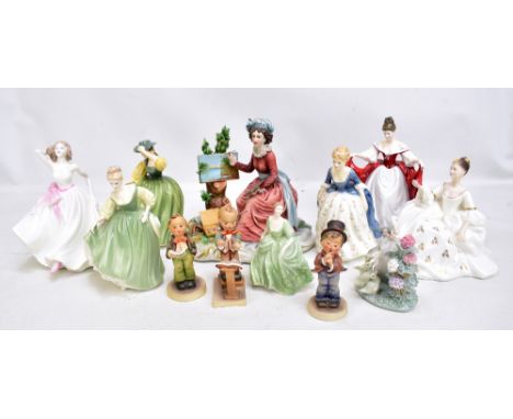 ROYAL DOULTON; five figures including HN2309 'Buttercup' and HN2265 'Sara', also a Capodimonte figure of female artist (one a