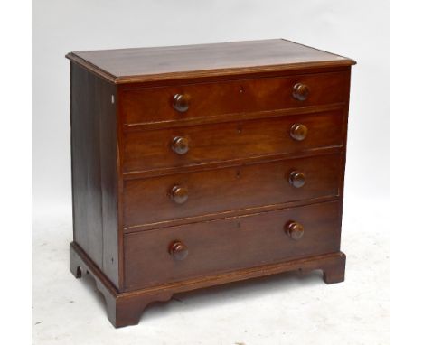 A 19th century mahogany chest of four drawers raised on ogee bracket feet, height 88.5cm, width&nbsp; 95cm, depth 52cm.Additi