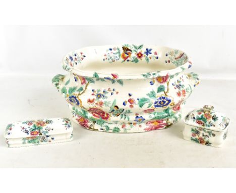 COPELAND &amp; GARRETT LATE SPODE; a 19th century twin handled foot bath, height 21cm, length 49cm (af), together with a lidd