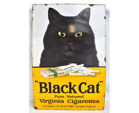 An original advertising enamelled sign 'Black Cat Pure Matured Virginia Cigarettes, Carreras Ltd London England', height 92cm