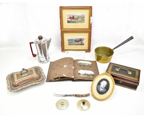 A Victorian ceramic jug and bowl set with transfer printed decoration, three stoneware flagons, and collectors' items to incl