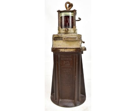 OLDHAM &amp; SON OF DENTON, MANCHESTER; a battery operated miner's safety lamp with ruby lens, height 29cm.Additional Informa