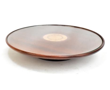 PETER HOARE &amp; SON; a reproduction inlaid mahogany lazy Susan, with inset glass panel, diameter 39cm.Additional Informatio