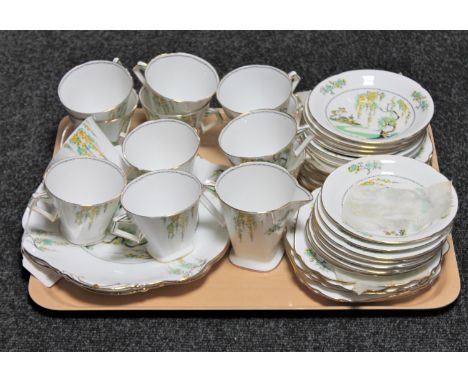 A tray containing thirty-nine piece Standard china Pagoda tea service