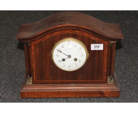 A Walker &amp; Hall inlaid mahogany mantel clock