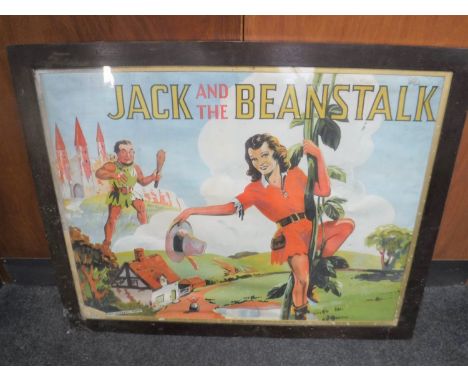 A framed lithographic colour print, Jack and the Beanstalk
