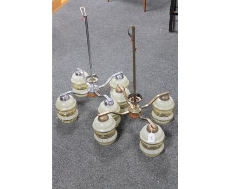 Two mid 20th century chrome light fittings with glass shades