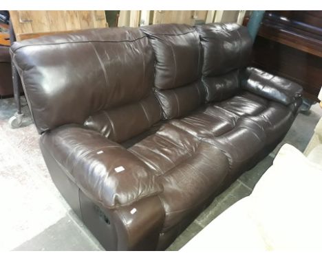 A brown leather 3 seater reclining sofa  