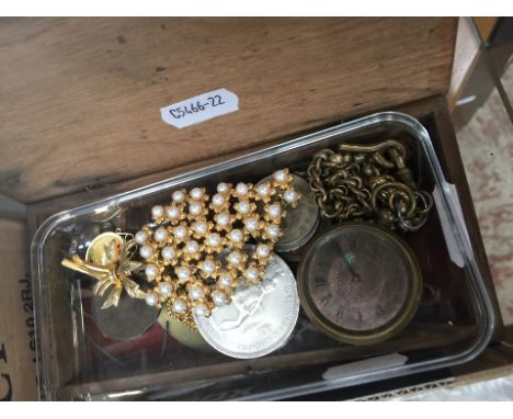 Cased vintage scales and quantity of various coins and a pocket watch  